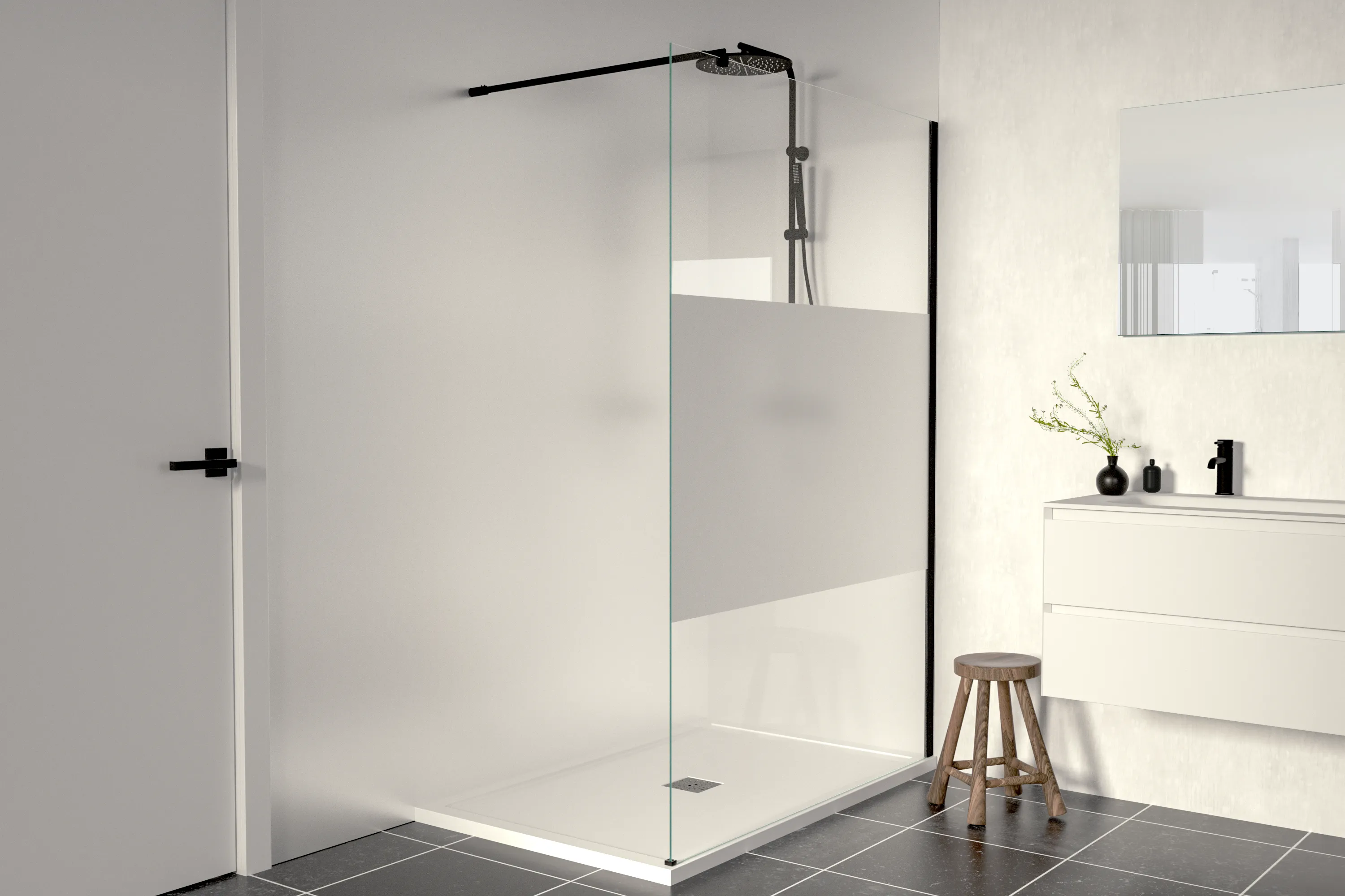 Linie Walk-In douche à l'italienne 140 x 200 cm verre transparent avec bande mate profil noir mat